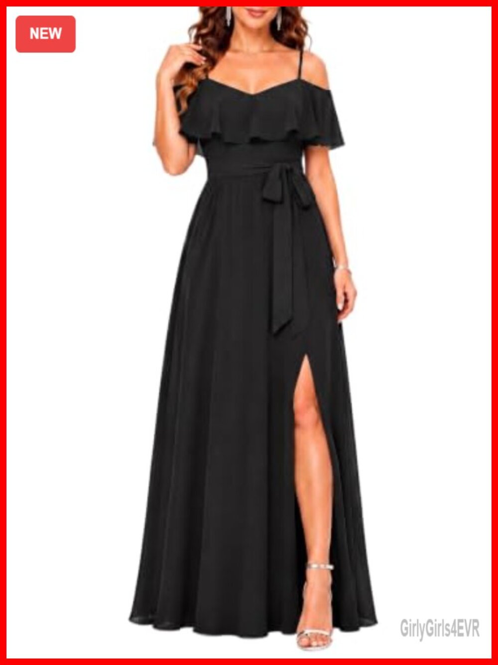 Formal Off Shoulder Chiffon A-Line Long Dress Side Split Women
